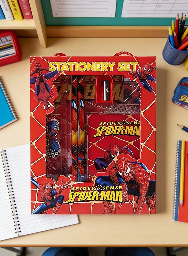 MARVEL Spider Man Themed Student Stationery Set, School Supplies Gift Box for Primary School Students, Includes Pencils/Erasers/Pencil Sharpeners/Ruler/Notebook, Perfect Back to School & Birthday Gift - Image 2